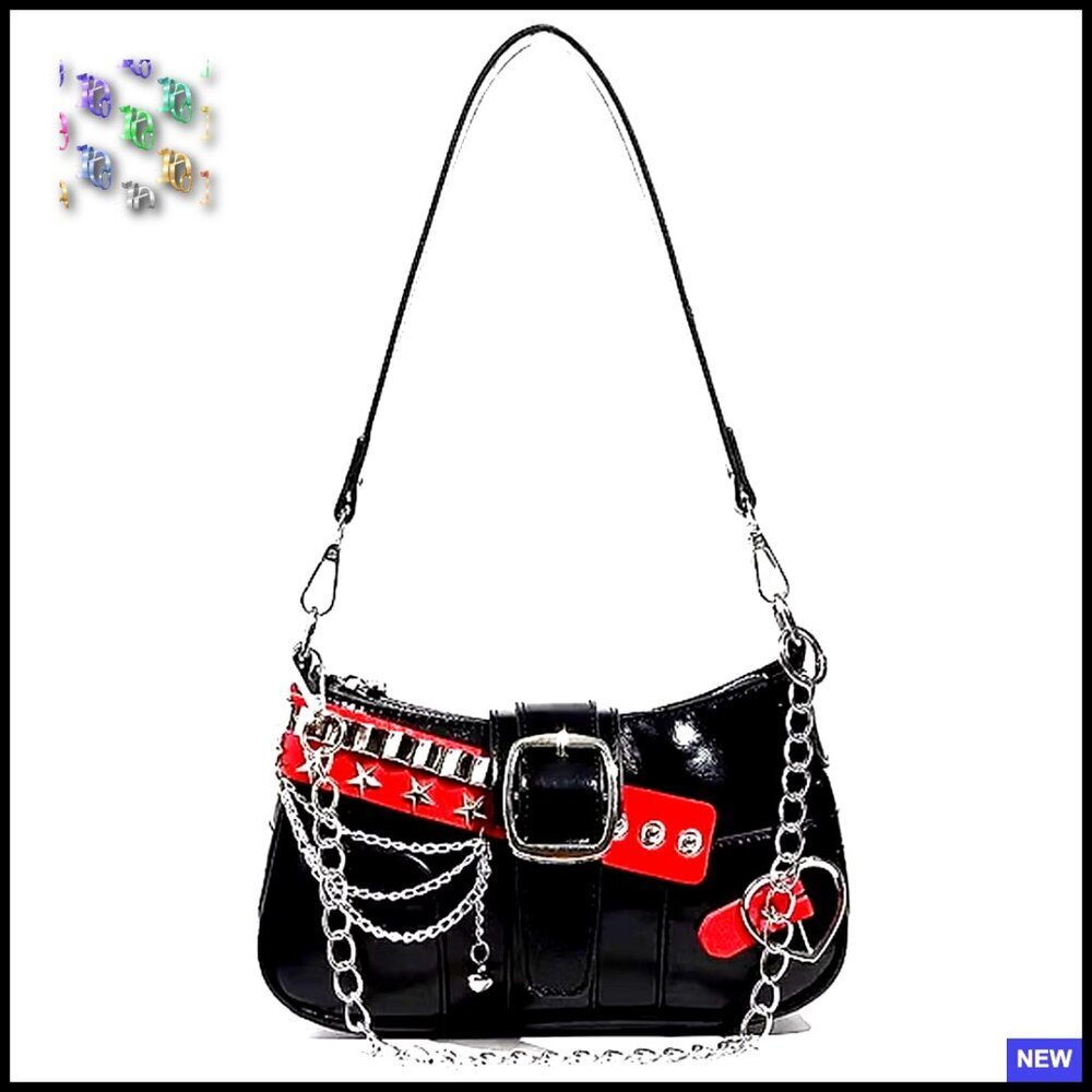 Y2K Hobo Bag Punk Goth Shoulder Purse Faux Leather Trendy Clutch